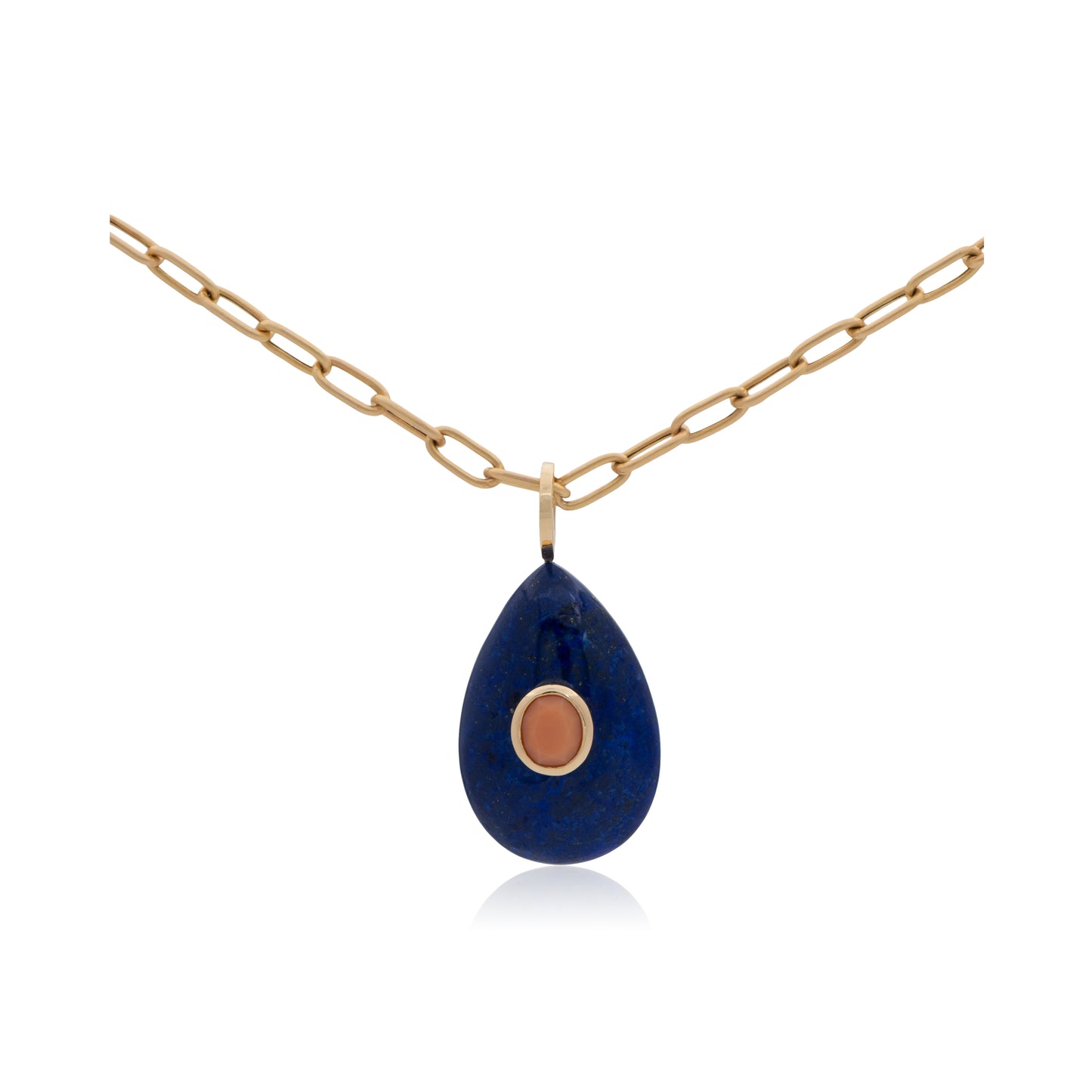 14K Afghan Lapis Lazuli and Mexican Fire Opal Pendant