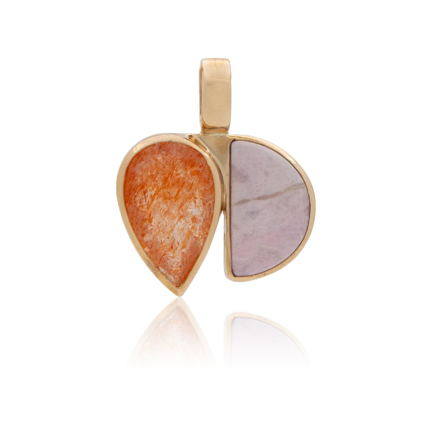 14K Heavy Tanzanian Sunstone and Brazilian Pink Sodalite Kissing Pendant