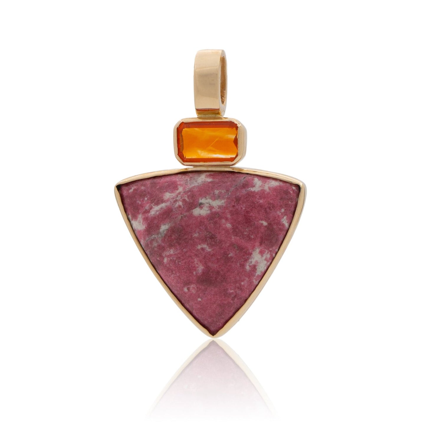 14K Heavy Brazilian Fire Opal and Norwegian Thulite Confection Pendant