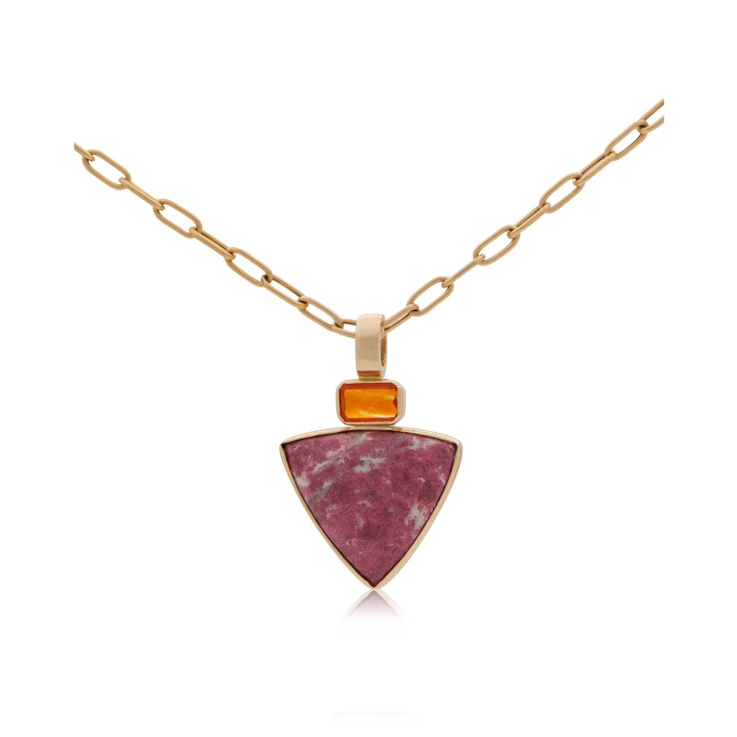 14K Heavy Brazilian Fire Opal and Norwegian Thulite Confection Pendant