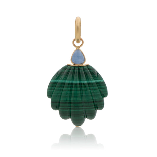 14K Vintage Malachite Shell and Quartz with Dumortierite Pendant