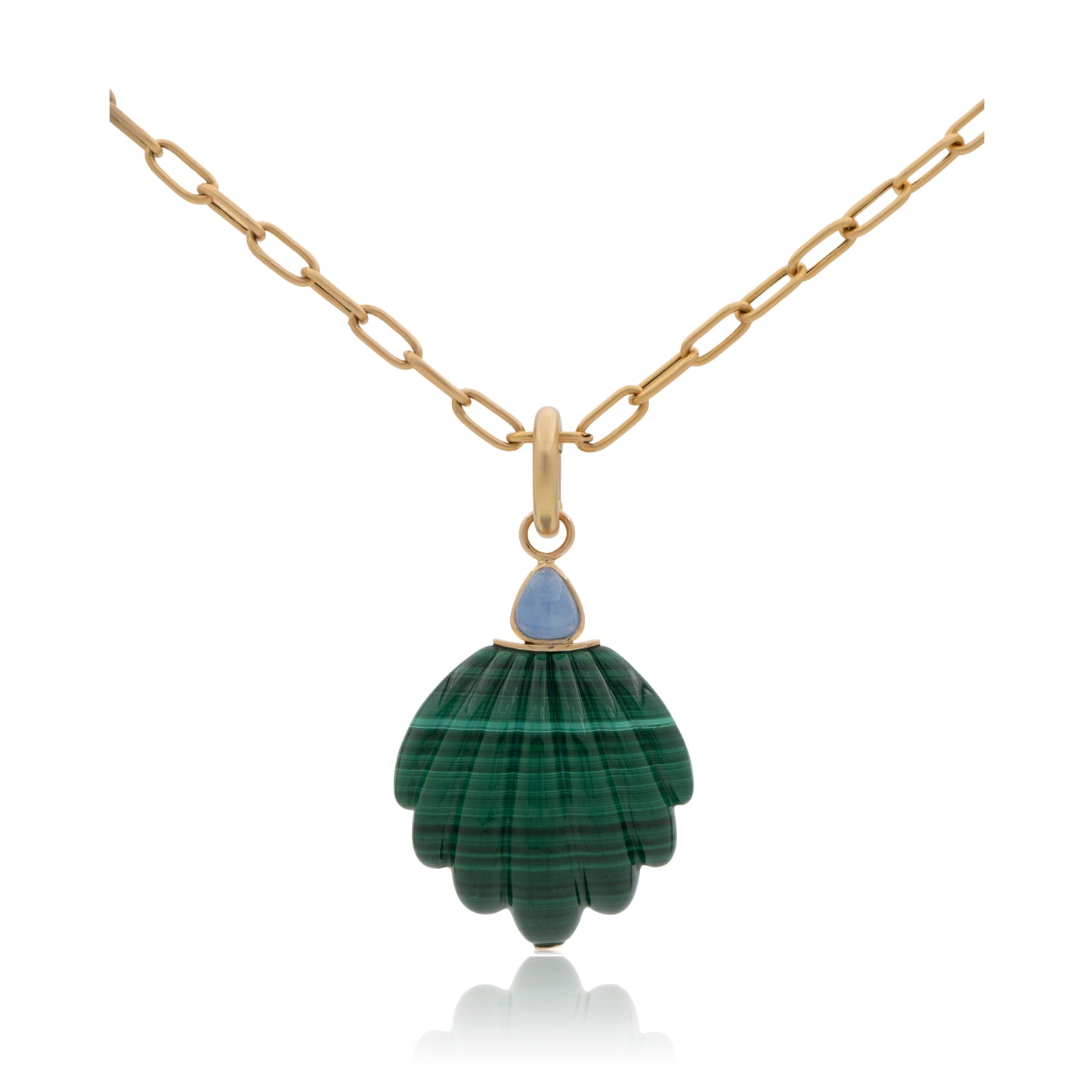 14K Vintage Malachite Shell and Quartz with Dumortierite Pendant