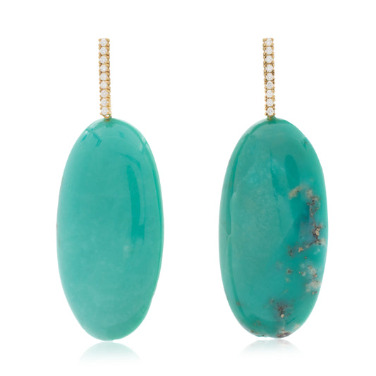 18K White Diamond Hook-and-Line Earrings with Campitos Turquoise removable Add-On Flatlock Drop