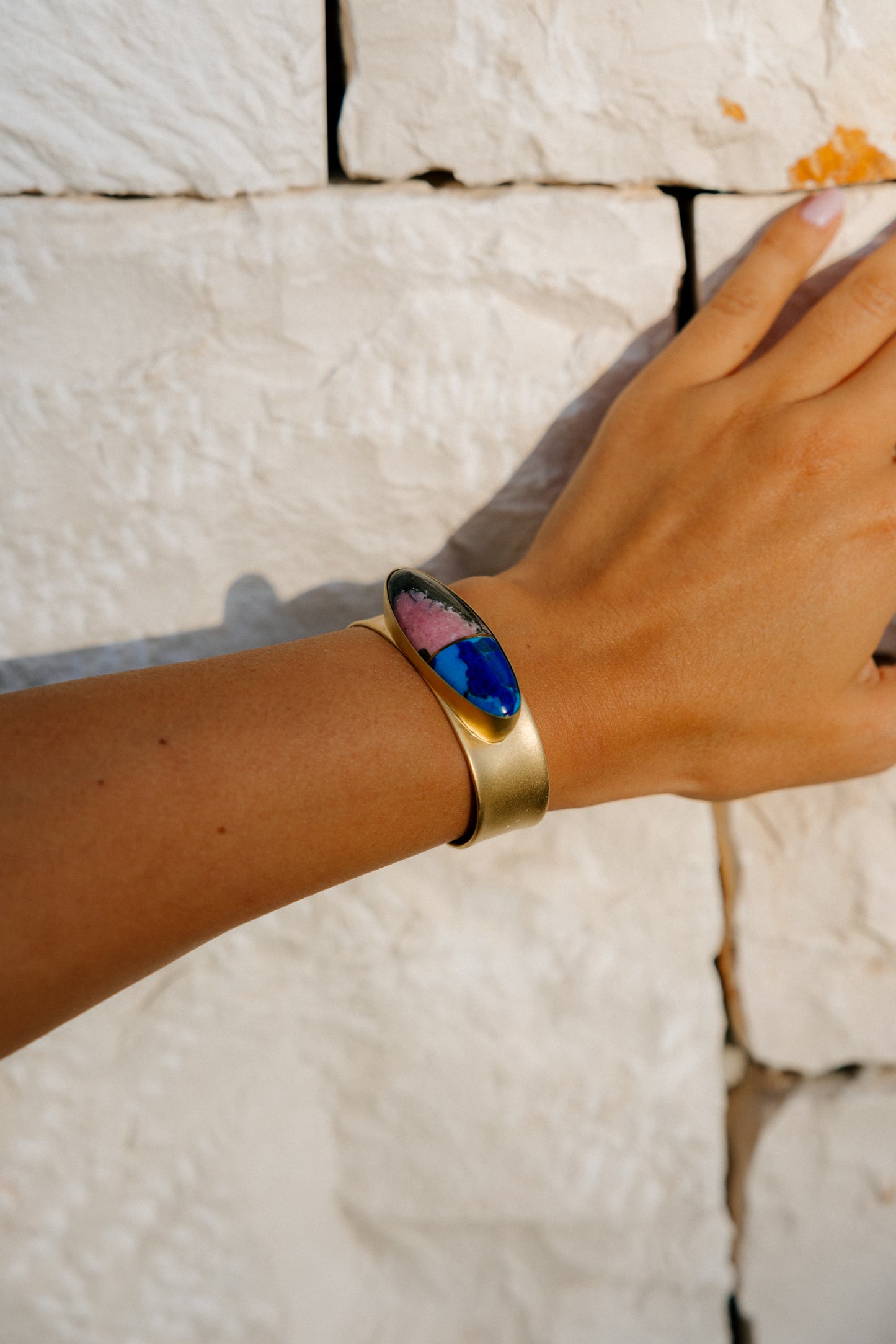 18K Rhodonite and Azurite Inlay Cuff