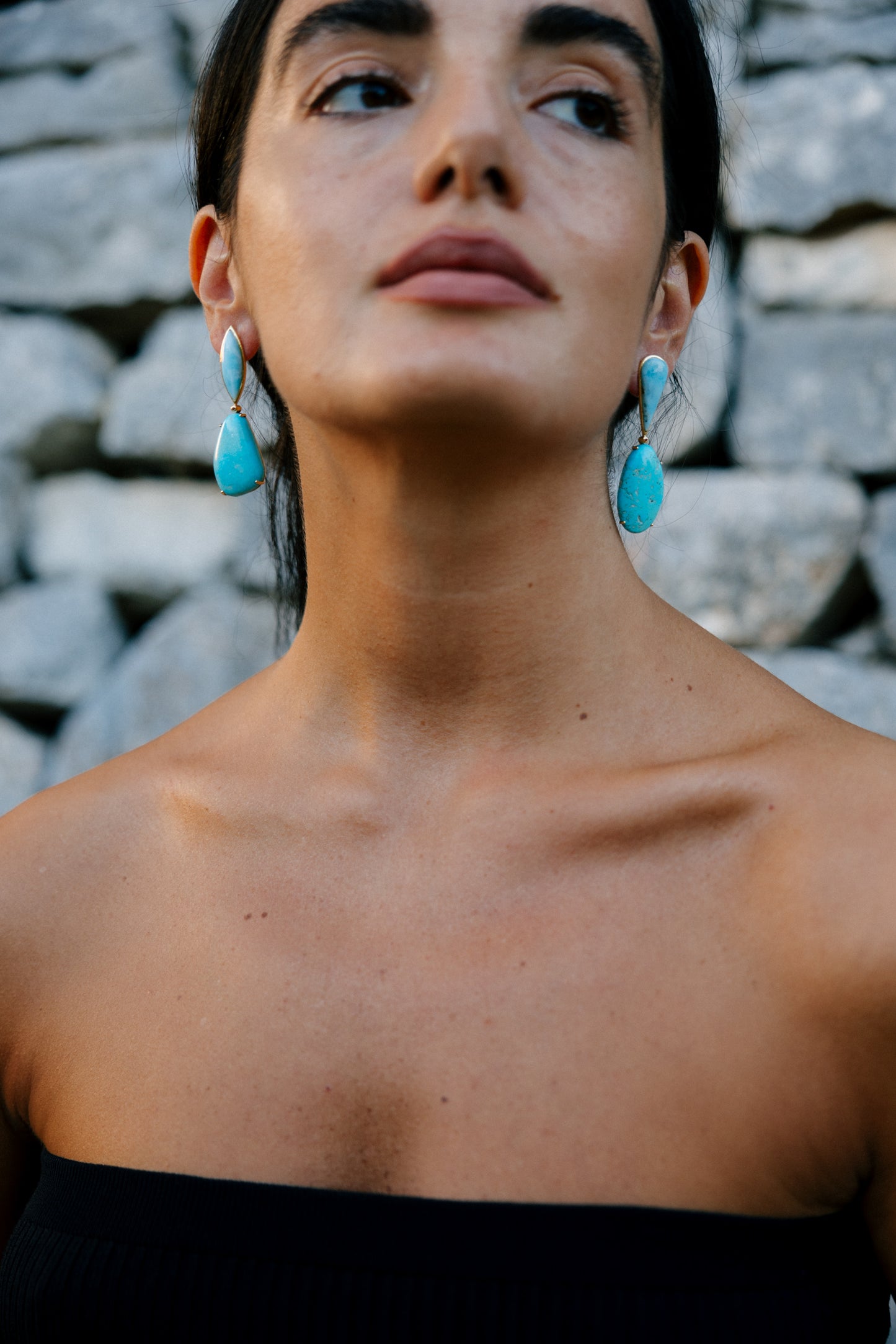 18K Larimar, Ruby and Armenian Turquoise Statement Earrings