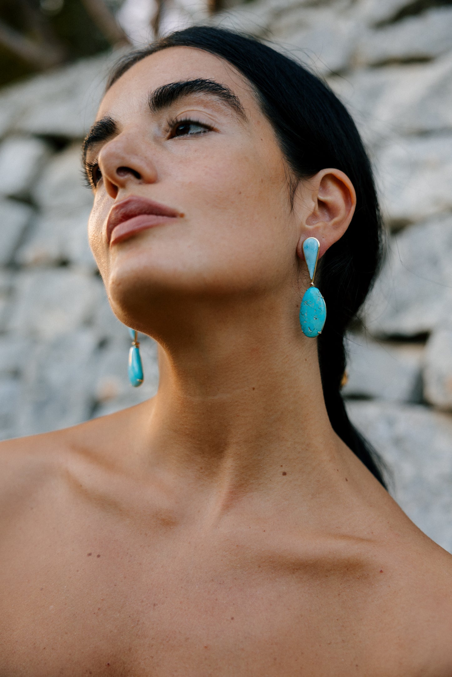 18K Larimar, Ruby and Armenian Turquoise Statement Earrings