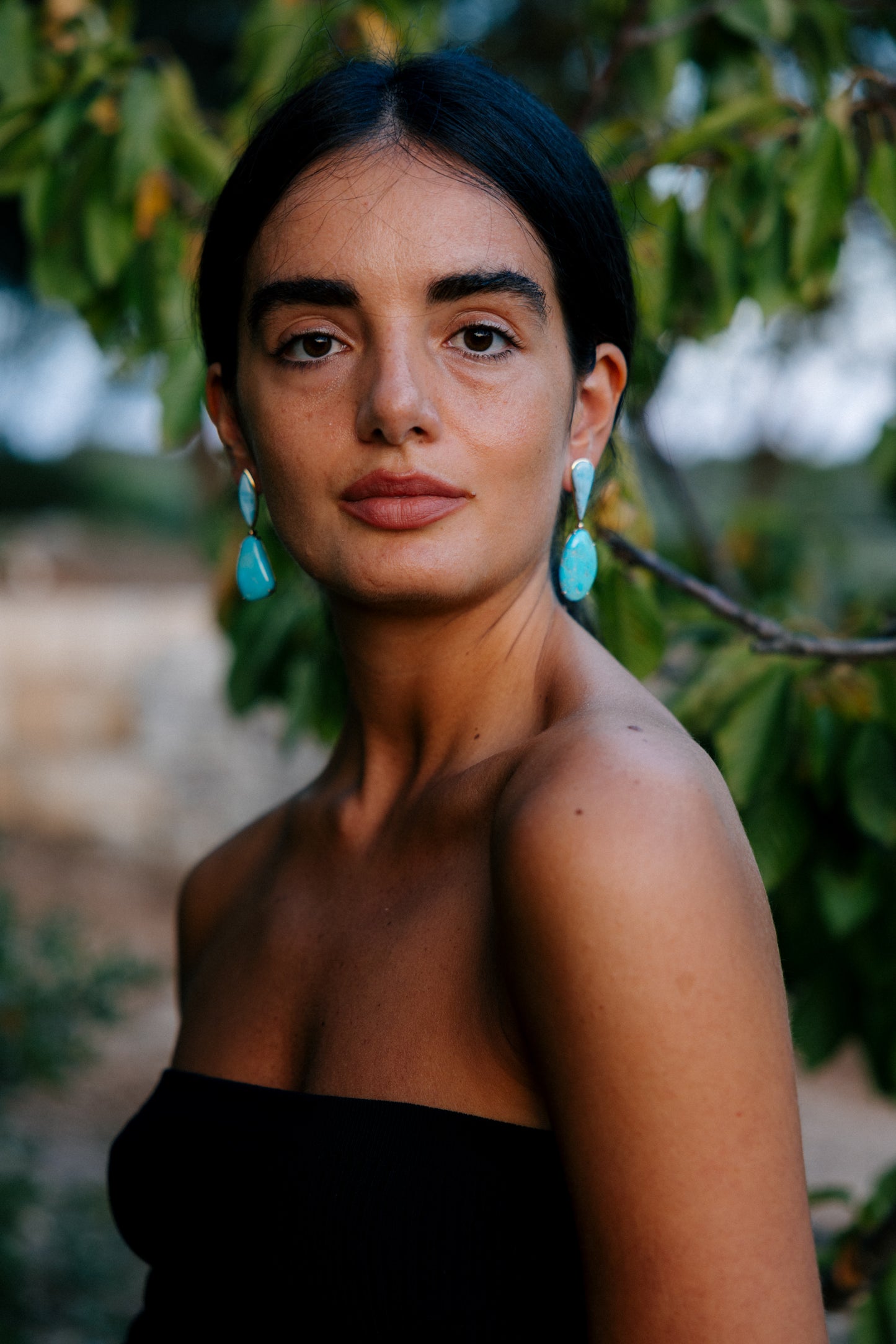 18K Larimar, Ruby and Armenian Turquoise Statement Earrings