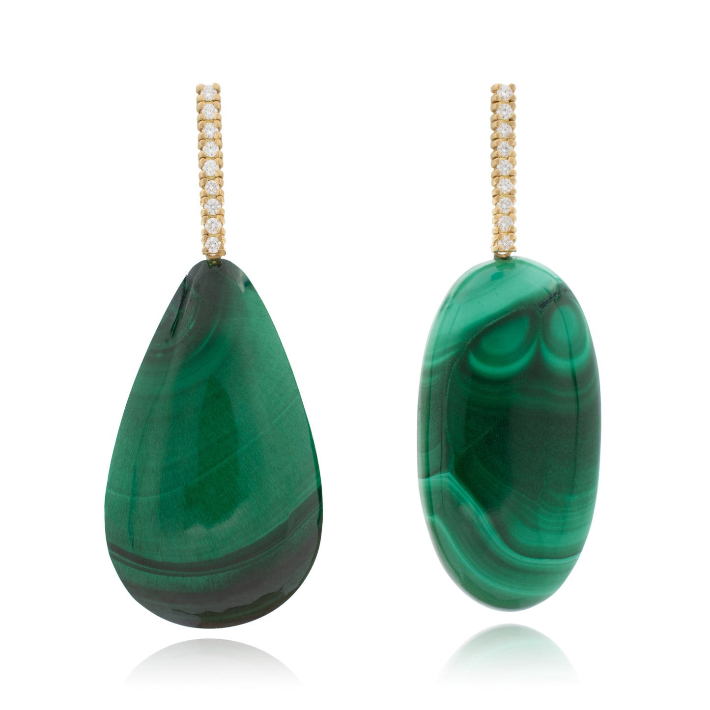 18K White Diamond Hook-and-Line Earrings with 18K Malachite removable Add-On Flatlock Drop
