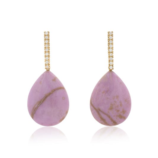 18K White Diamond Hook-and-Line Earrings with Chilean Phosphosiderite removable Add-On Flatlock Drop