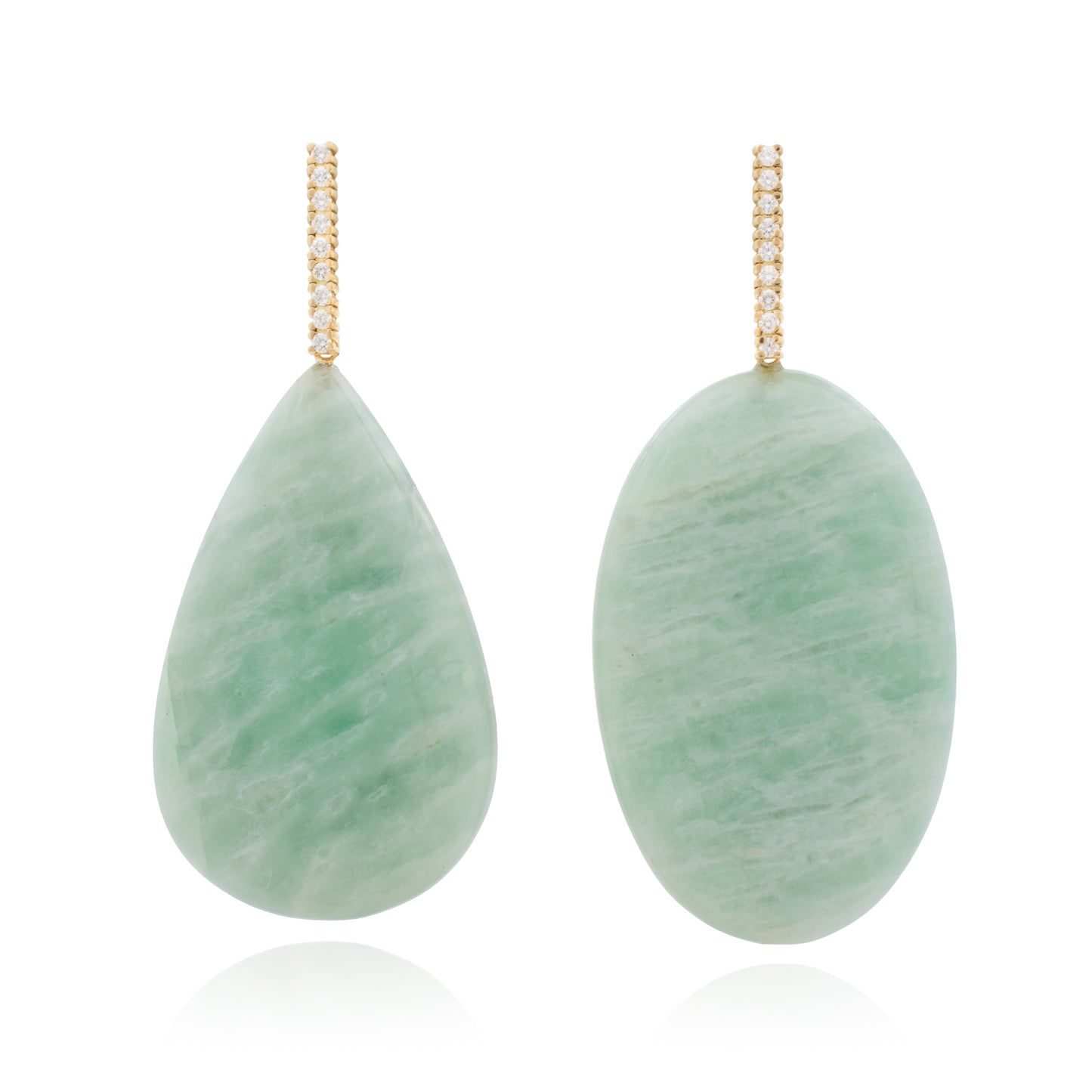 18K White Diamond Hook-and-Line Earrings with 18K Italian Mint Amazonite removable Add-On Flatlock Drop