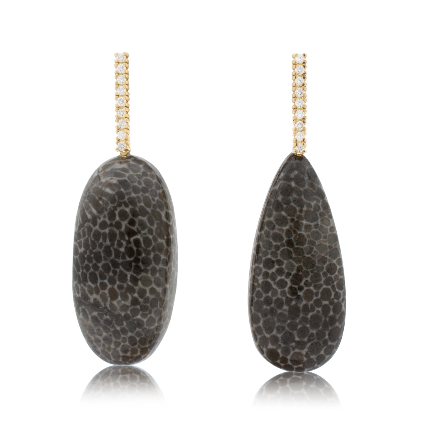 18K White Diamond Hook-and-Line Earrings with Fossilized Coral removable Add-On Flatlock Drop
