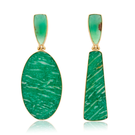 18K Australian Chrysoprase and Russian Amazonite Slab Statement Earrings