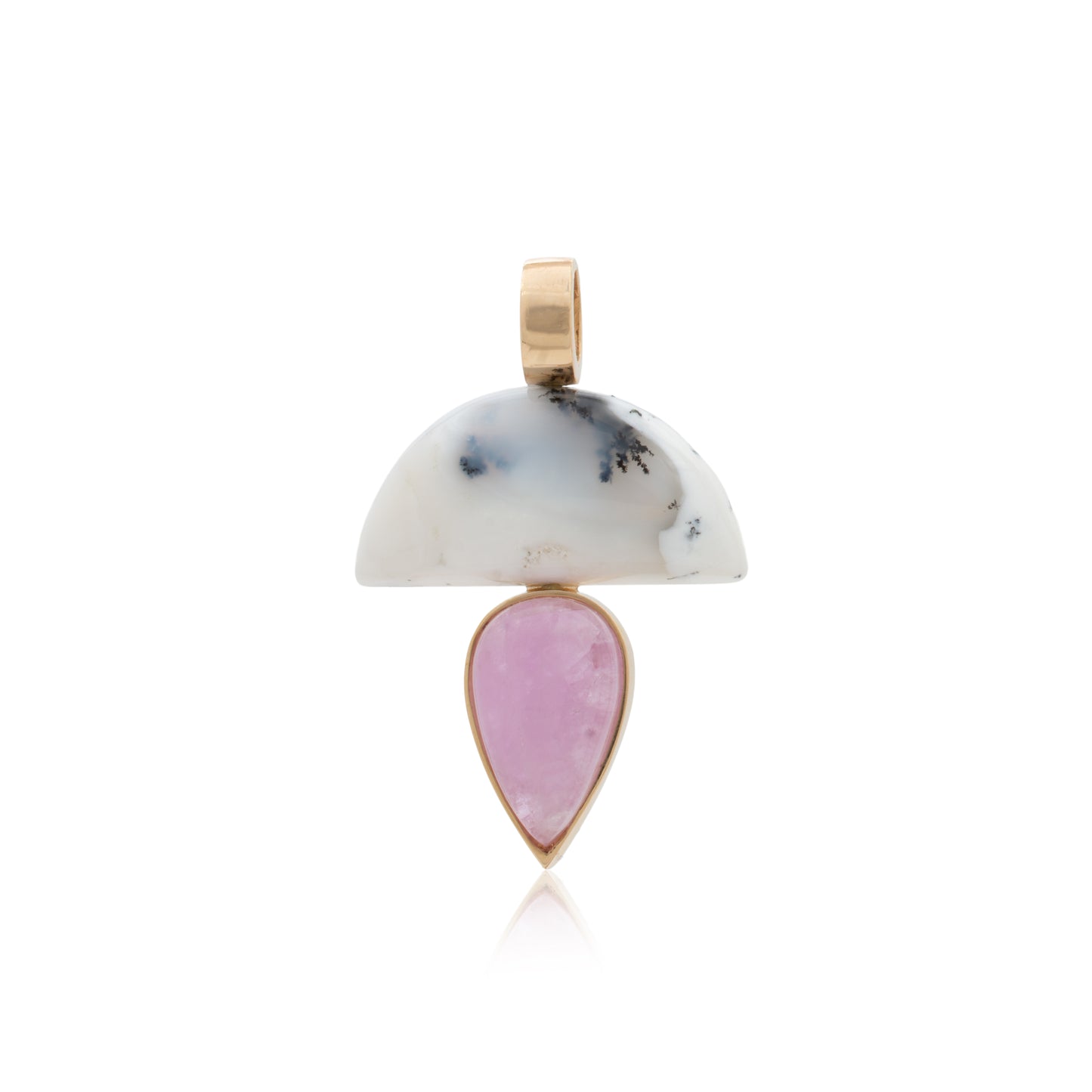 14K Heavy Dendritic Agate and African Kunzite Confection Pendant