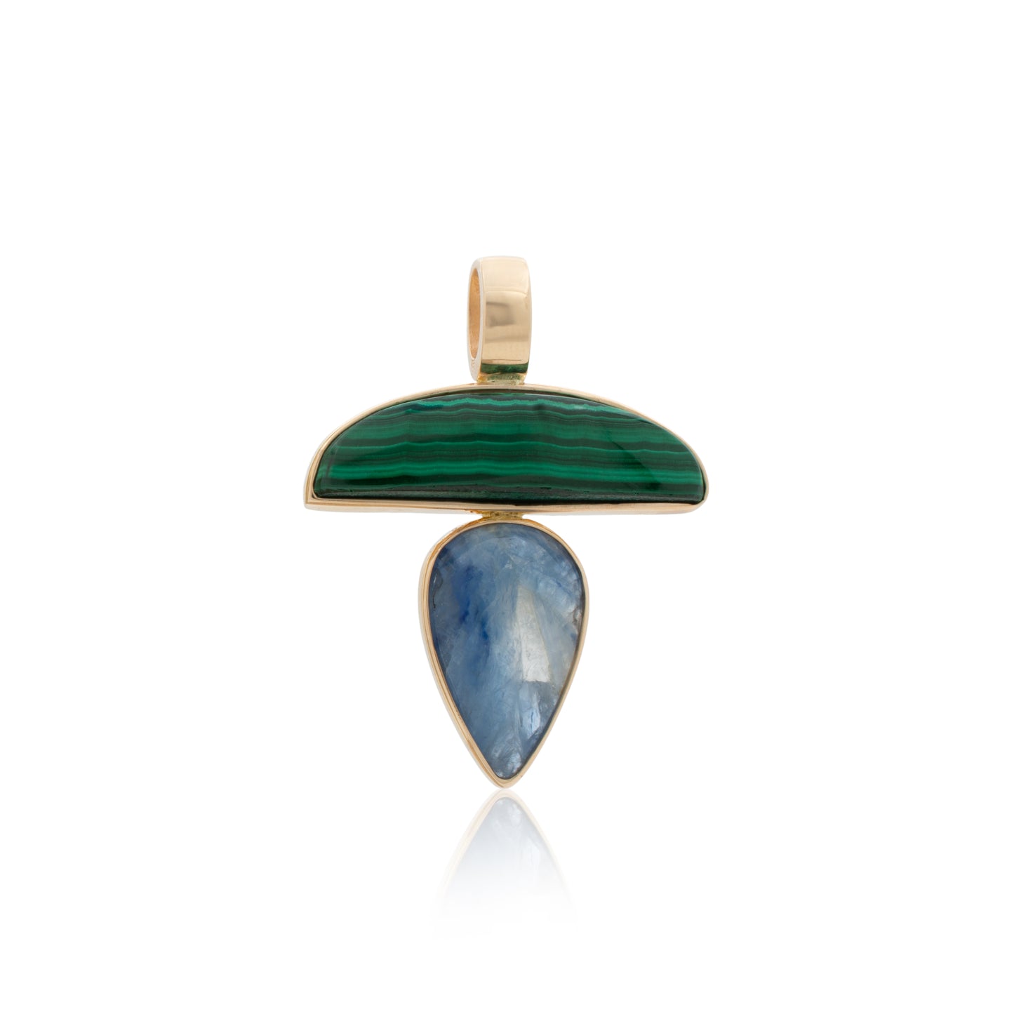 14K Heavy Malachite and Kyanite in Quartz Confection Pendant