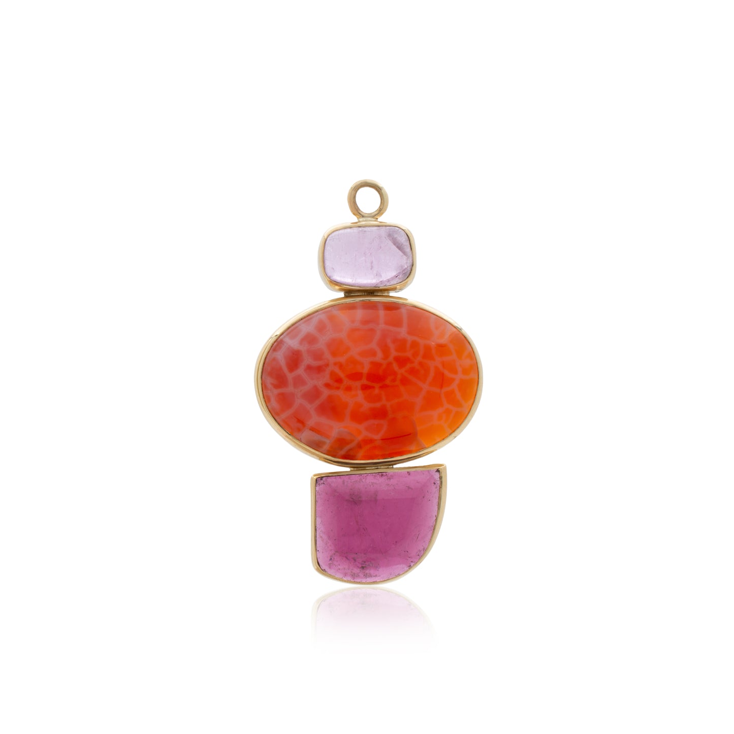 14K African Kunzite, Mexican Imperial Jasper, and Purple Tourmaline Pendant