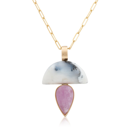 14K Heavy Dendritic Agate and African Kunzite Confection Pendant