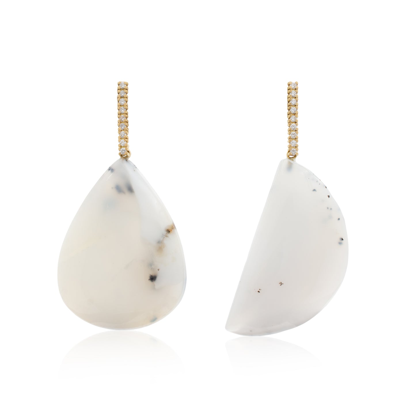 18K White Diamond Hook-and-Line Earrings with Dendritic Agate, Removable Add On Flatlock Drop