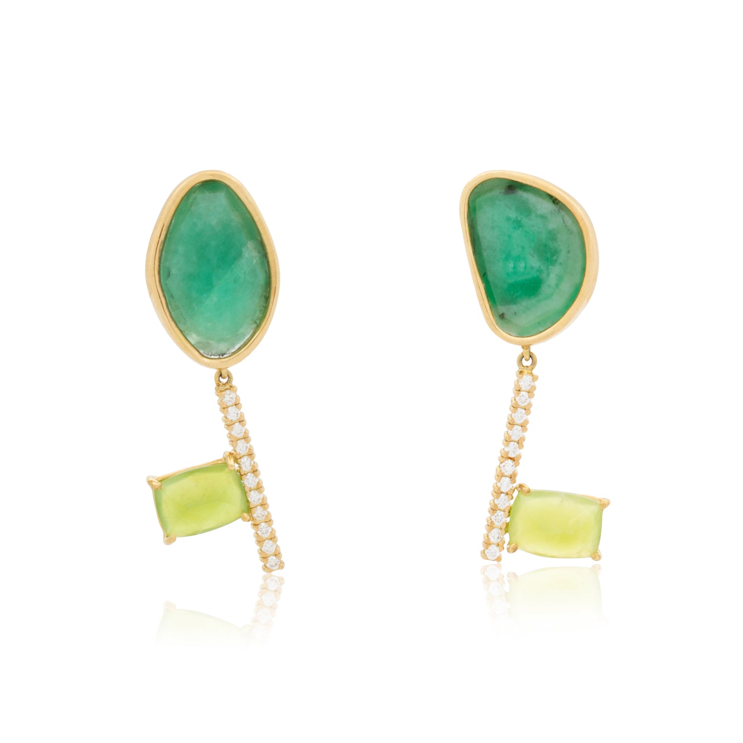 18K Zambian Emerald, White Diamond and Brazilian Green Opal Statement Earrings