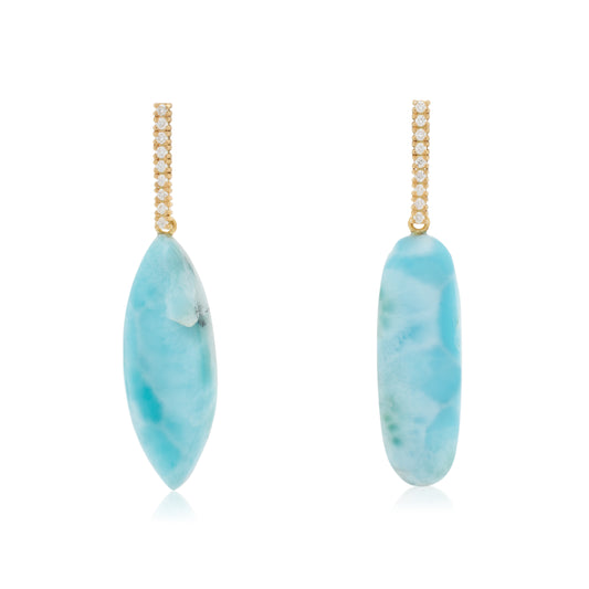 18K White Diamond Hook-and-Line Earrings with Removable Larimar drop