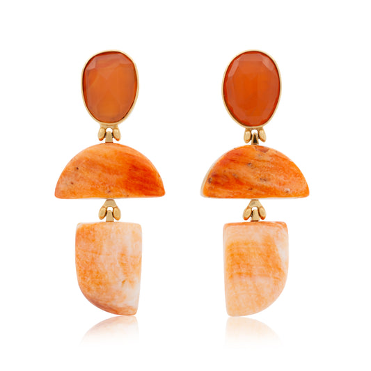 18K Indonesian Carnelian & Spiny Oyster Statement Earrings