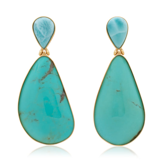 18K Larimar and Patagonia Turquoise Statement Earrings