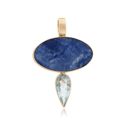 14K Heavy Afghan Sodalite and Leopard Aquamarine Pendant