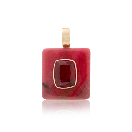 14K Heavy Russian Rhodonite and Purple Tourmaline Pendant