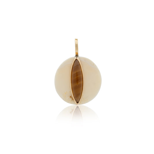 18K Fossilized Walrus Ivory and Bezel-set Montana Agate Pendant