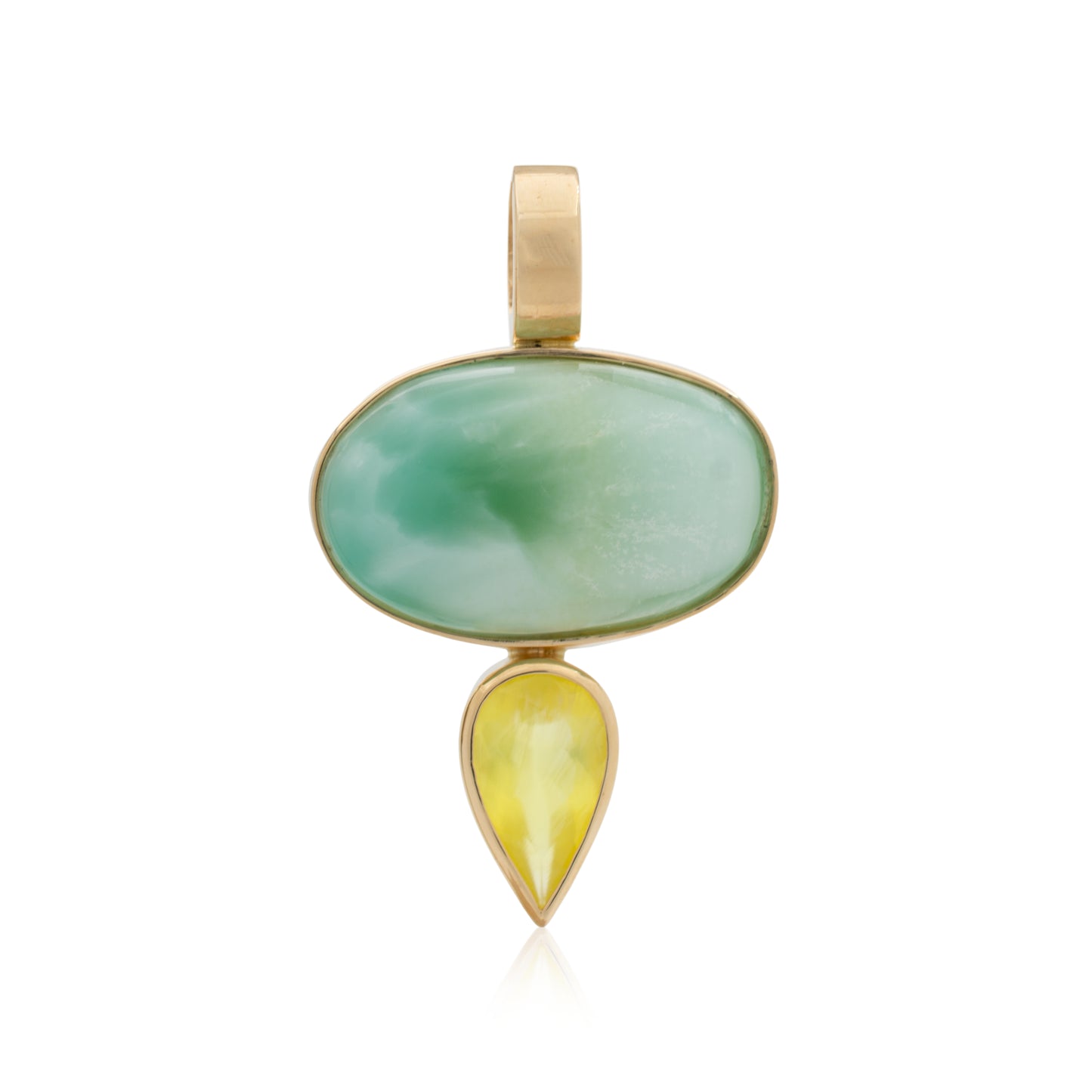 14K Heavy North American Hemimorphite and Australian Golden Prehnite Confection Pendant