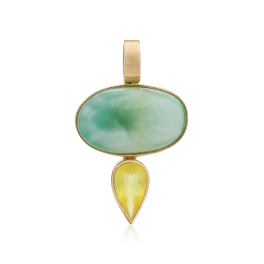 14K Heavy North American Hemimorphite and Australian Golden Prehnite Confection Pendant