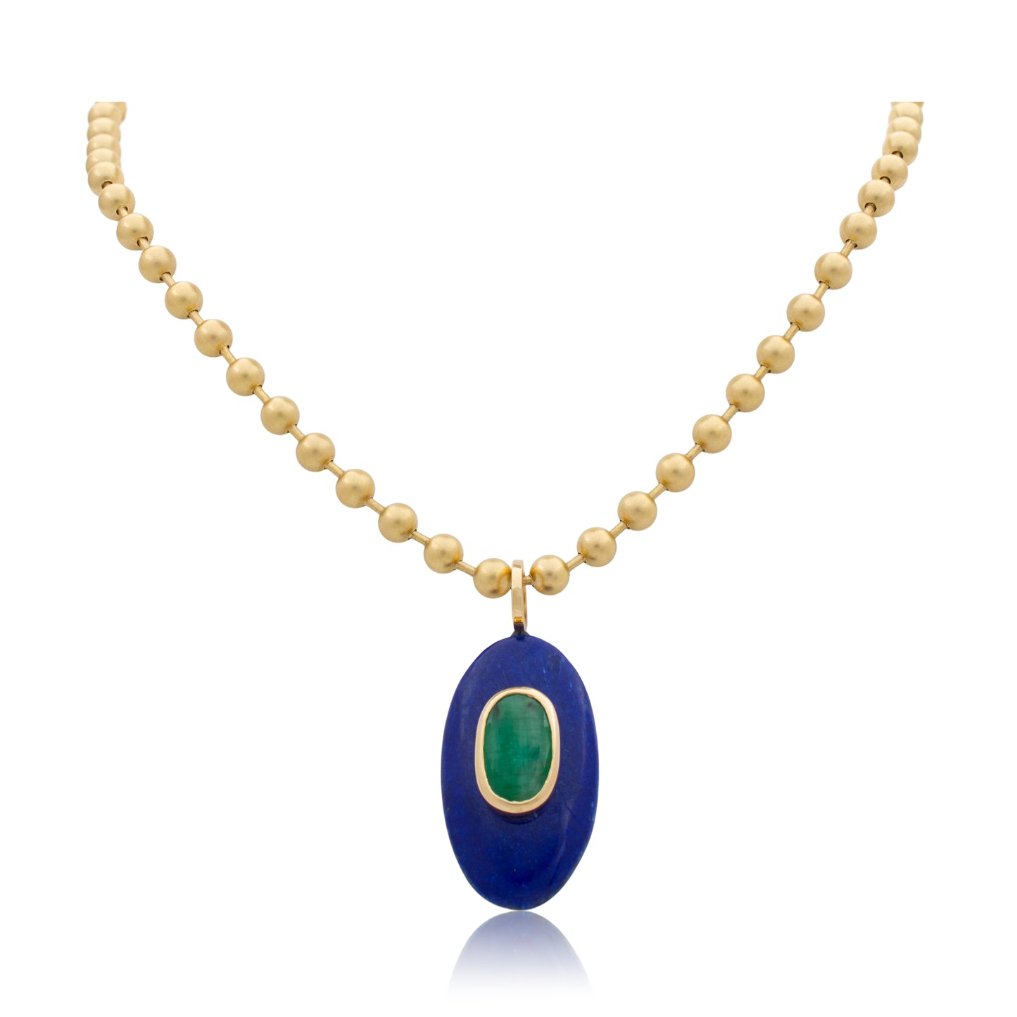 14K Afghan Lapis Lazuli and Zambian Emerald Pendant