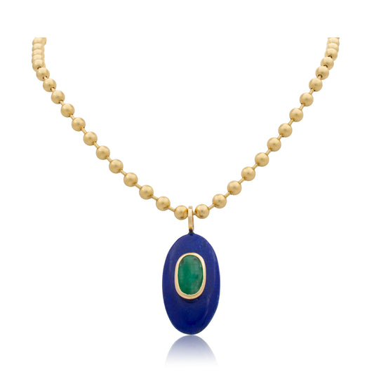 14K Afghan Lapis Lazuli and Zambian Emerald Pendant