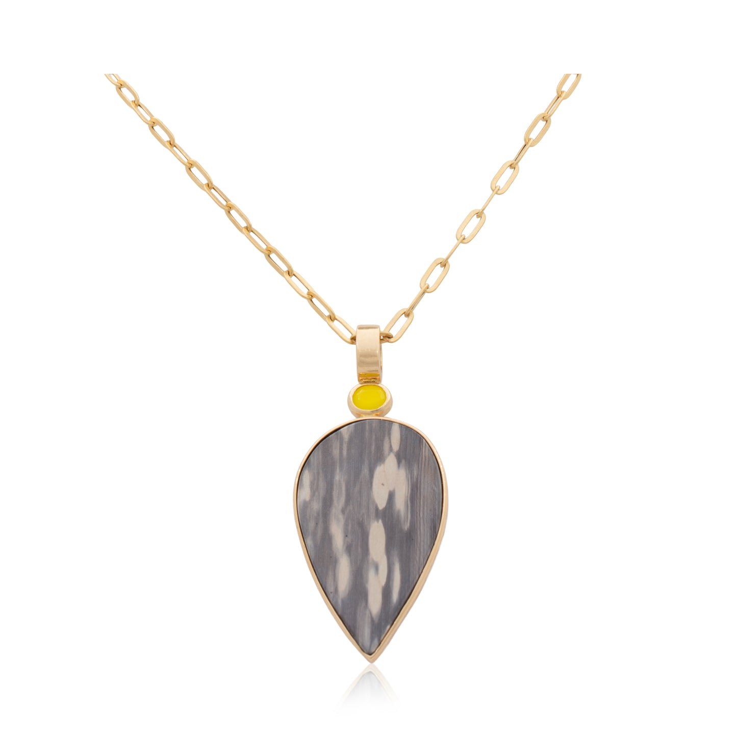 14K Heavy Sardinian Smithsonite and Australian Zebra Wood Pendant