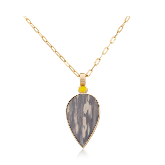 14K Heavy Sardinian Smithsonite and Australian Zebra Wood Pendant