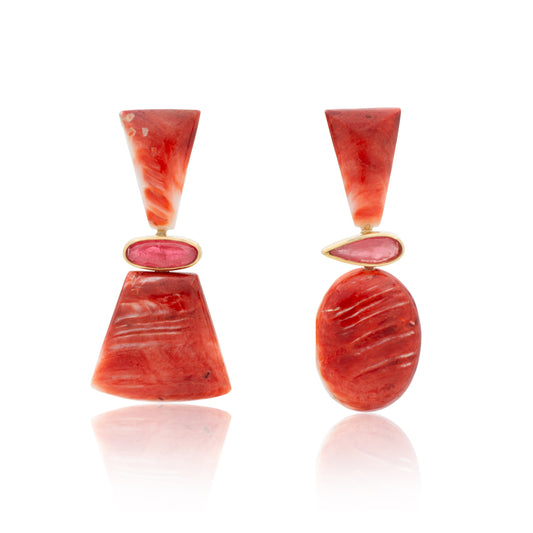 18K Spiny Oyster and Brazilian Rhodonite Statement Earrings