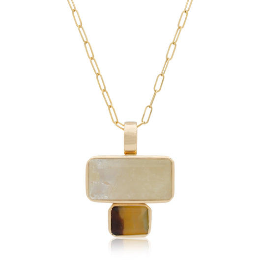 14K Heavy Brazilian Quartz with Sulfur, and Bicolor Opal Confection Pendant