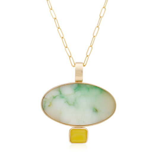 14K Heavy Chrysoprase and Sardinian Smithsonite Confection Pendant