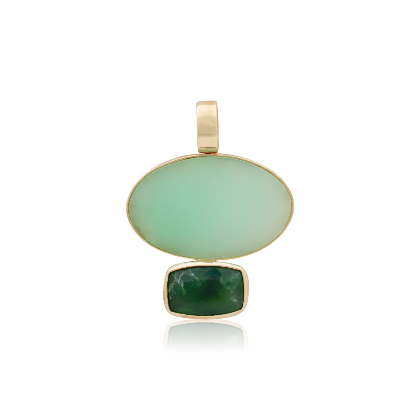 14K Heavy Chrysoprase and Green Opal Confection Pendant