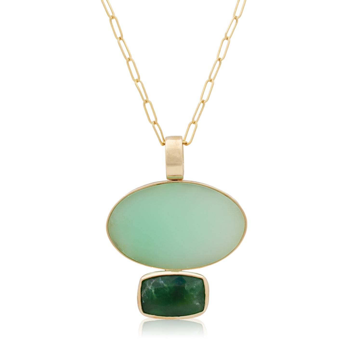 14K Heavy Chrysoprase and Green Opal Confection Pendant