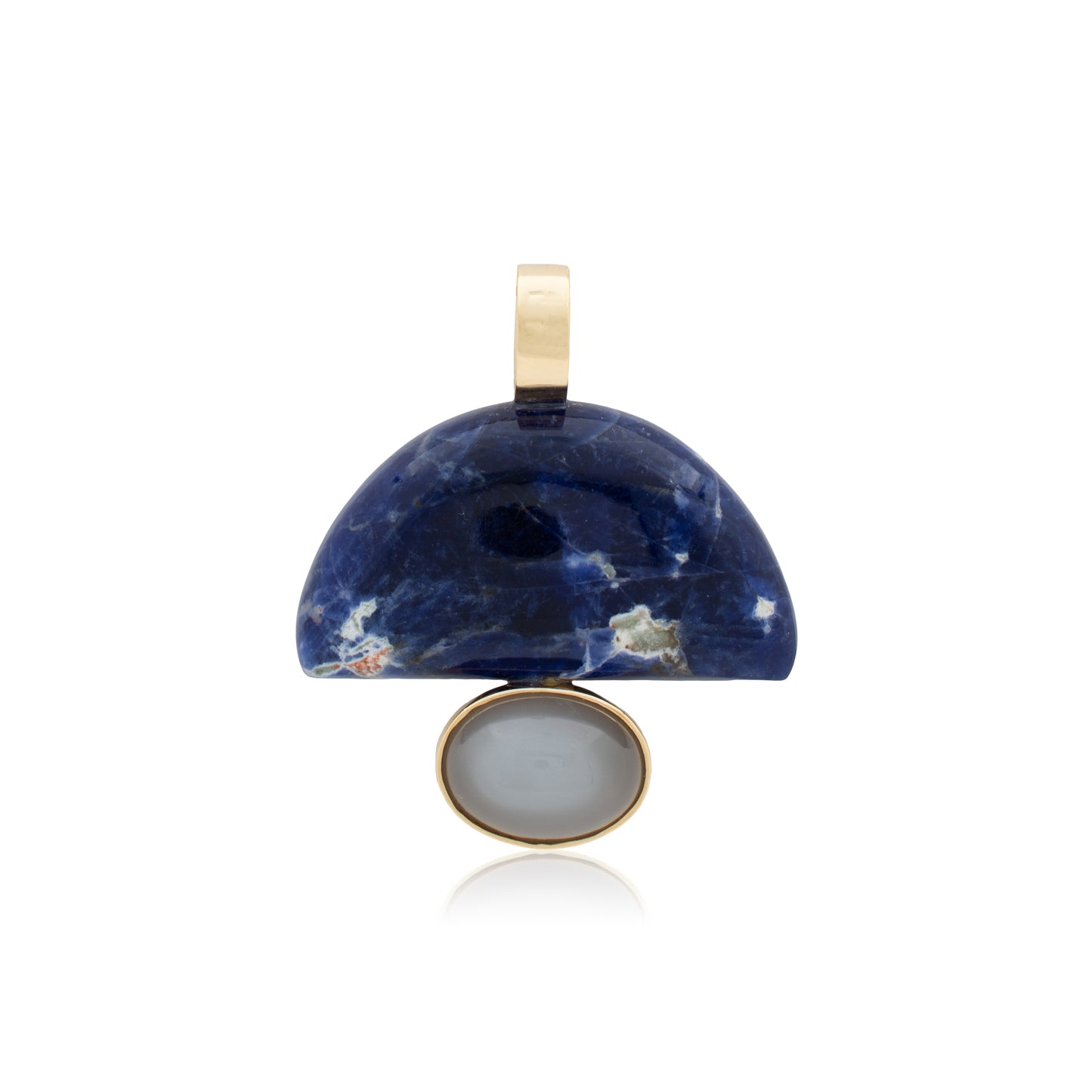 14K Heavy Brazilian Sodalite and Australian Grey Moonstone Confection Pendant