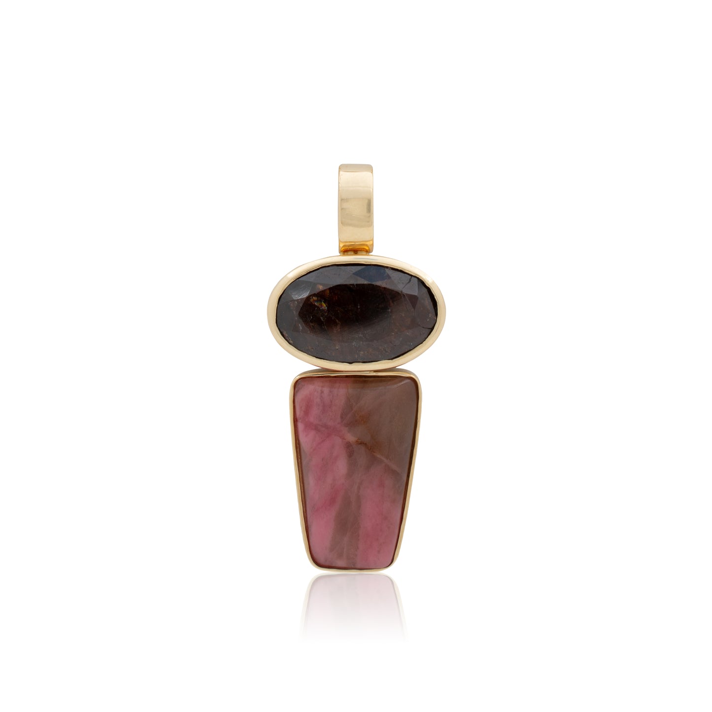 14K Heavy Australian Zircon and Brazilian Rhodonite Confection Pendant