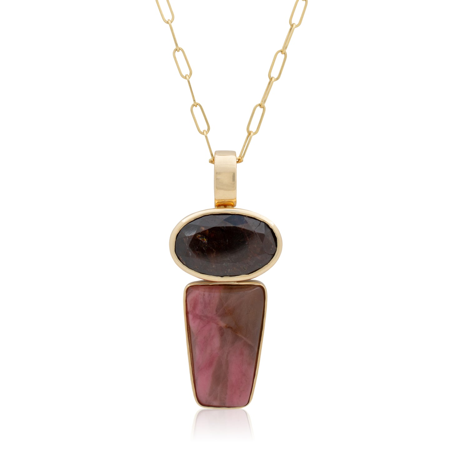 14K Heavy Australian Zircon and Brazilian Rhodonite Confection Pendant