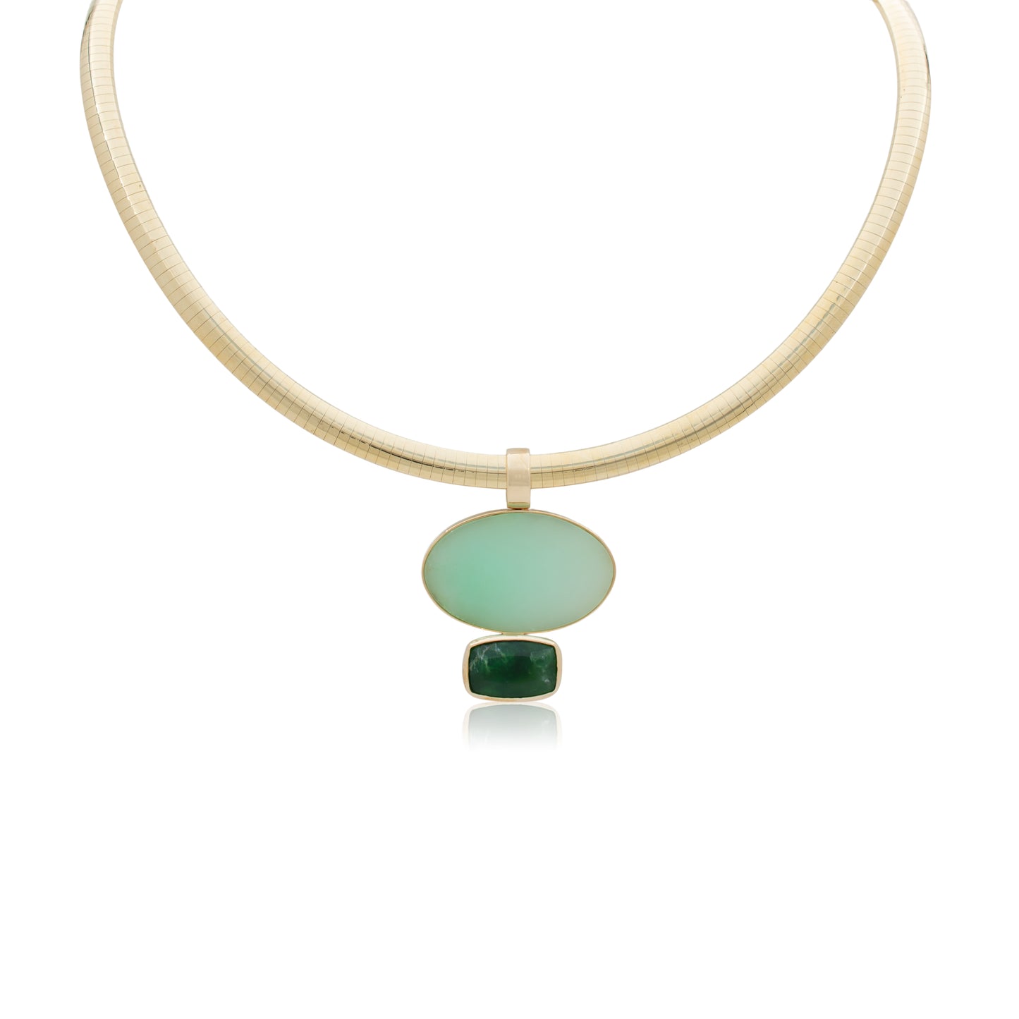 14K Heavy Chrysoprase and Green Opal Confection Pendant