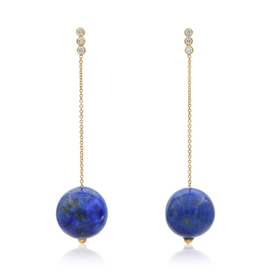 18K White Diamond and Lapis Lazuli Ball&Chain Earrings