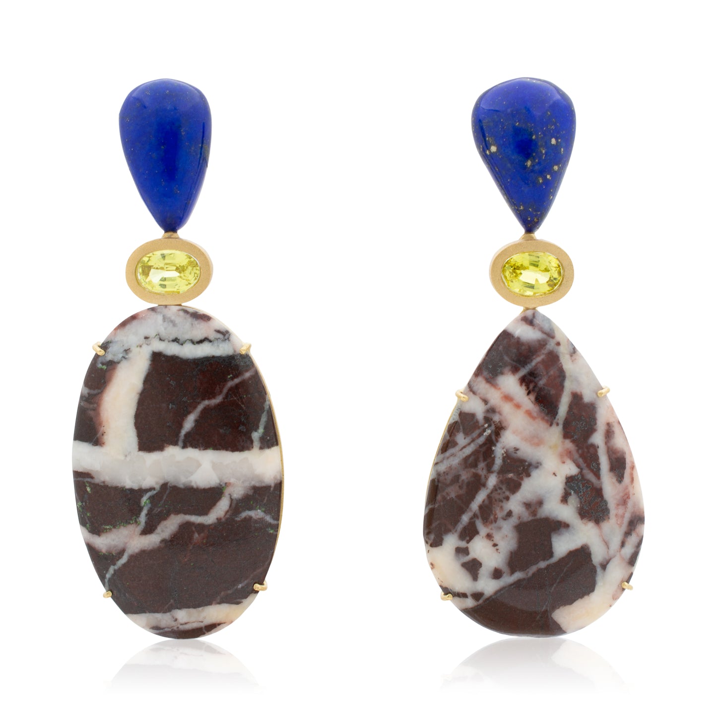 18K Lapis Lazuli, Chrysoberyl and Picasso Jasper earrings