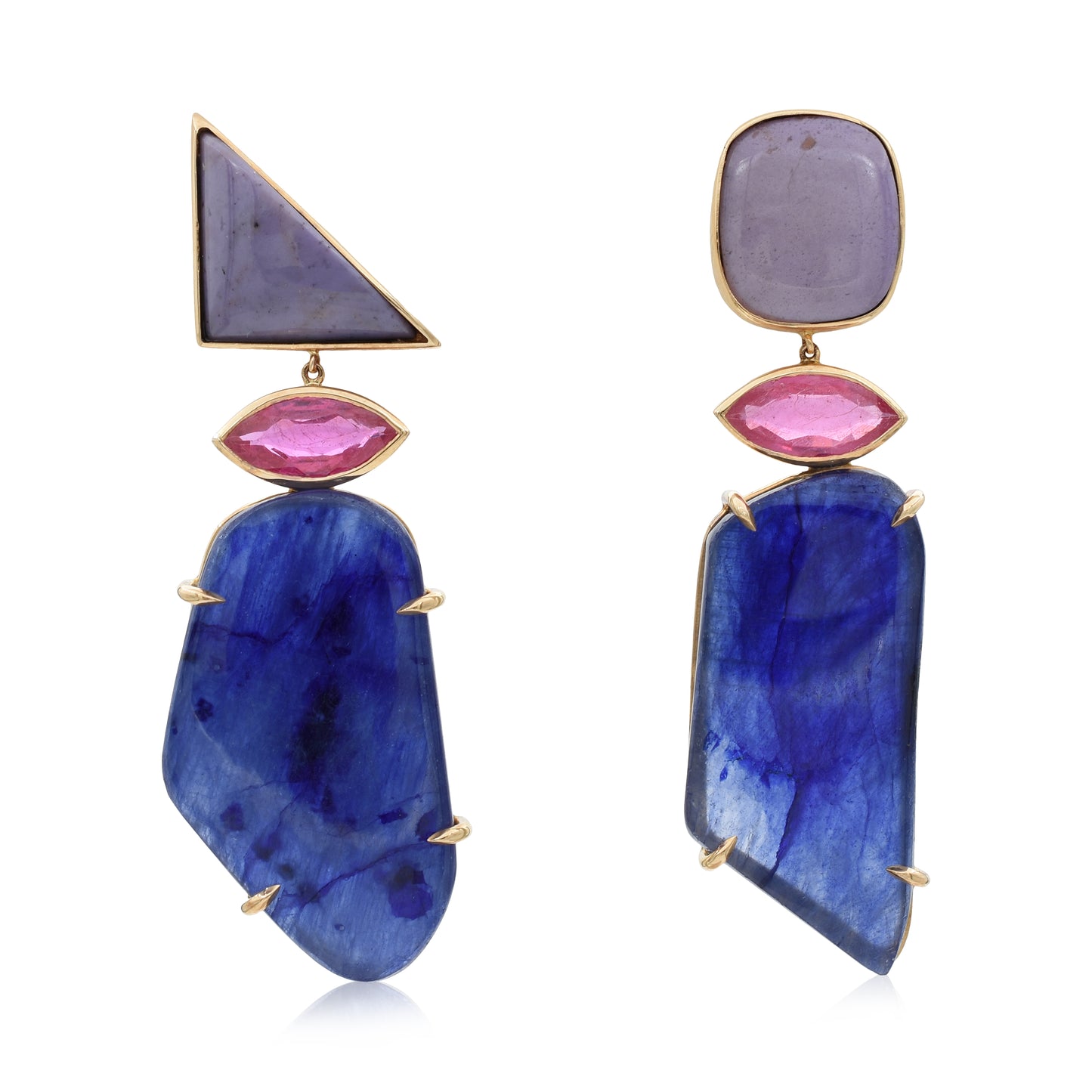 18K Turkish Purple Jade, Ruby & Sapphire Statement Earrings