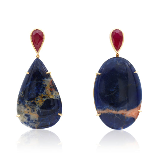 18K Ruby and Brazilian Sodalite Statement Earrings