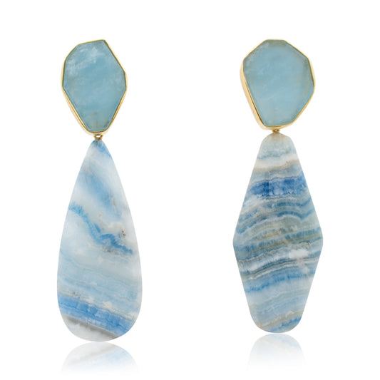 18K Aquamarine SOLO Earring with removable Turkish Wedgewood Agate Statement Drop