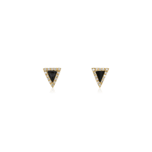 18K Fossilized Shark Tooth with White Diamond Surround Stud Earrings