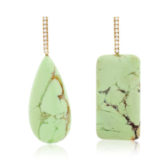 18K White Diamond Hook-and-Line Earrings with Australian Lemon Chrysoprase removable Add-On Flatlock Drop